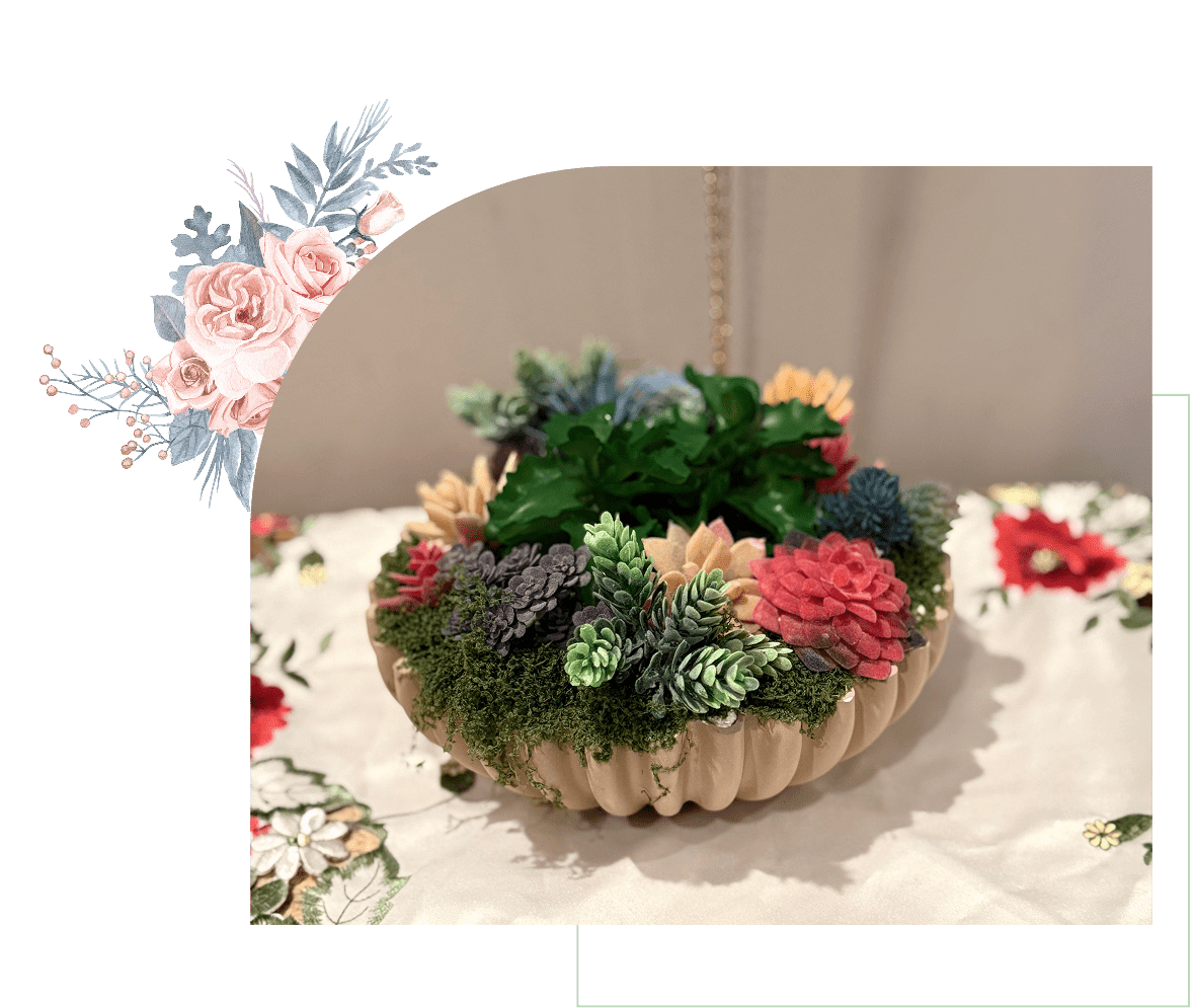 Decorative succulent arrangement on table