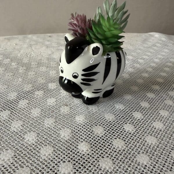 Ceramic zebra planter with succulents