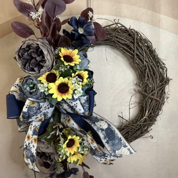 BLUE PEONIES & SUNFLOWERS WREATH