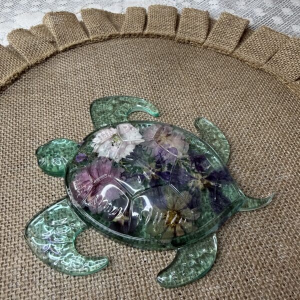 RESIN TURTLE WITH FLOWERS