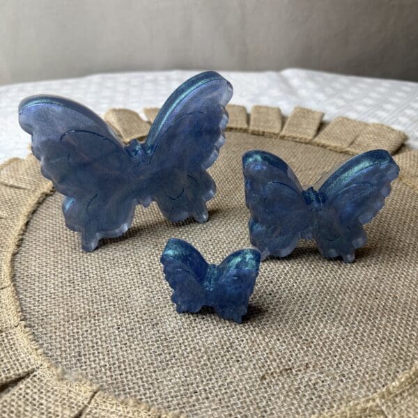 RESIN BLUE BUTTERFLY SET OF 3