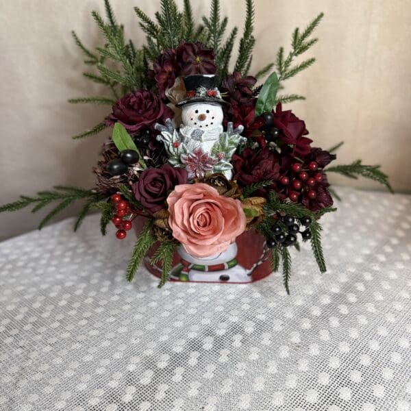 Snowman with poinsettia